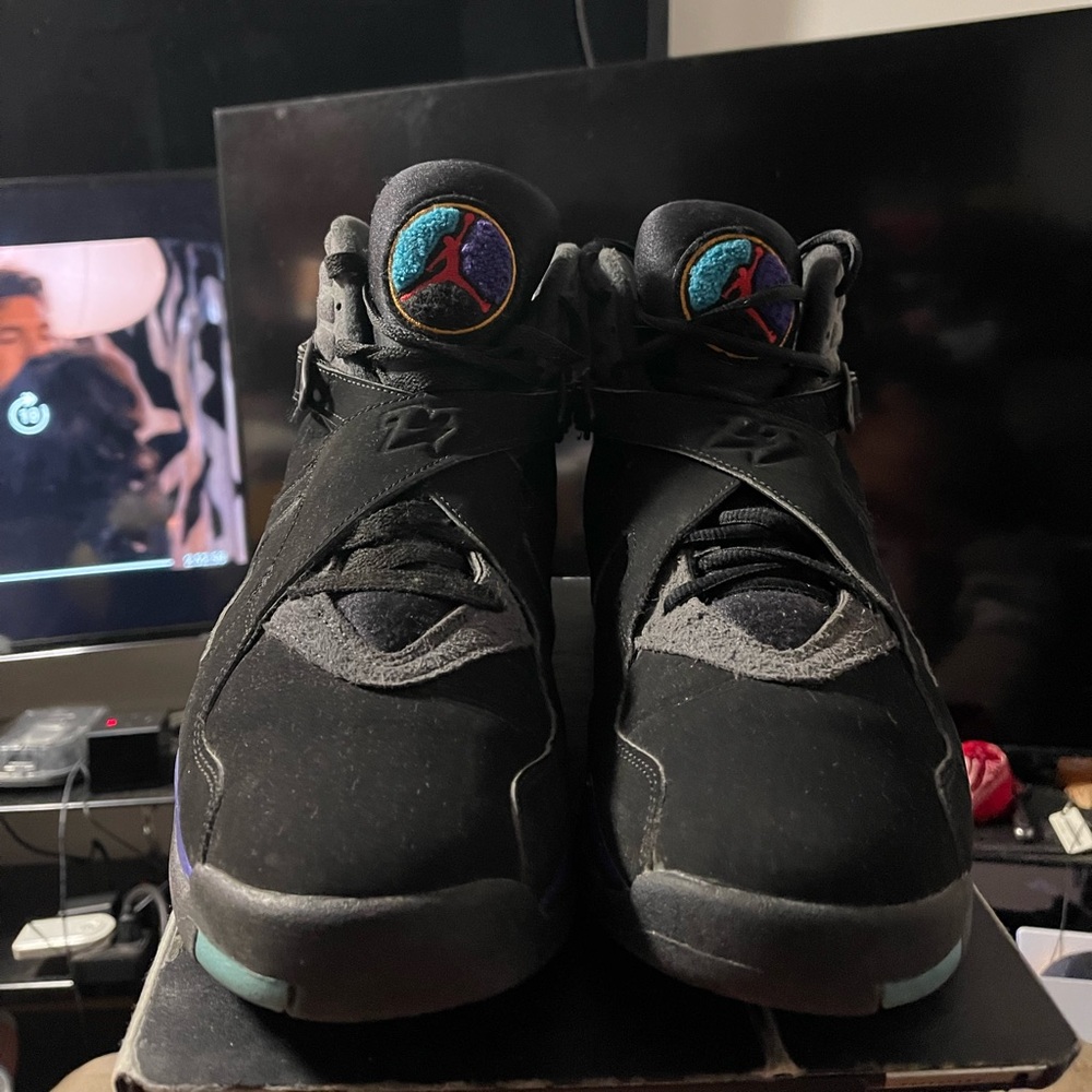 Jordan 8 aqua Athletic Shoes - Black with Multicolor Accents